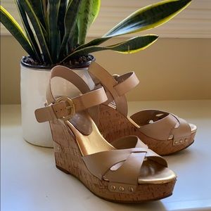 Nude Leather and Cork Wedges